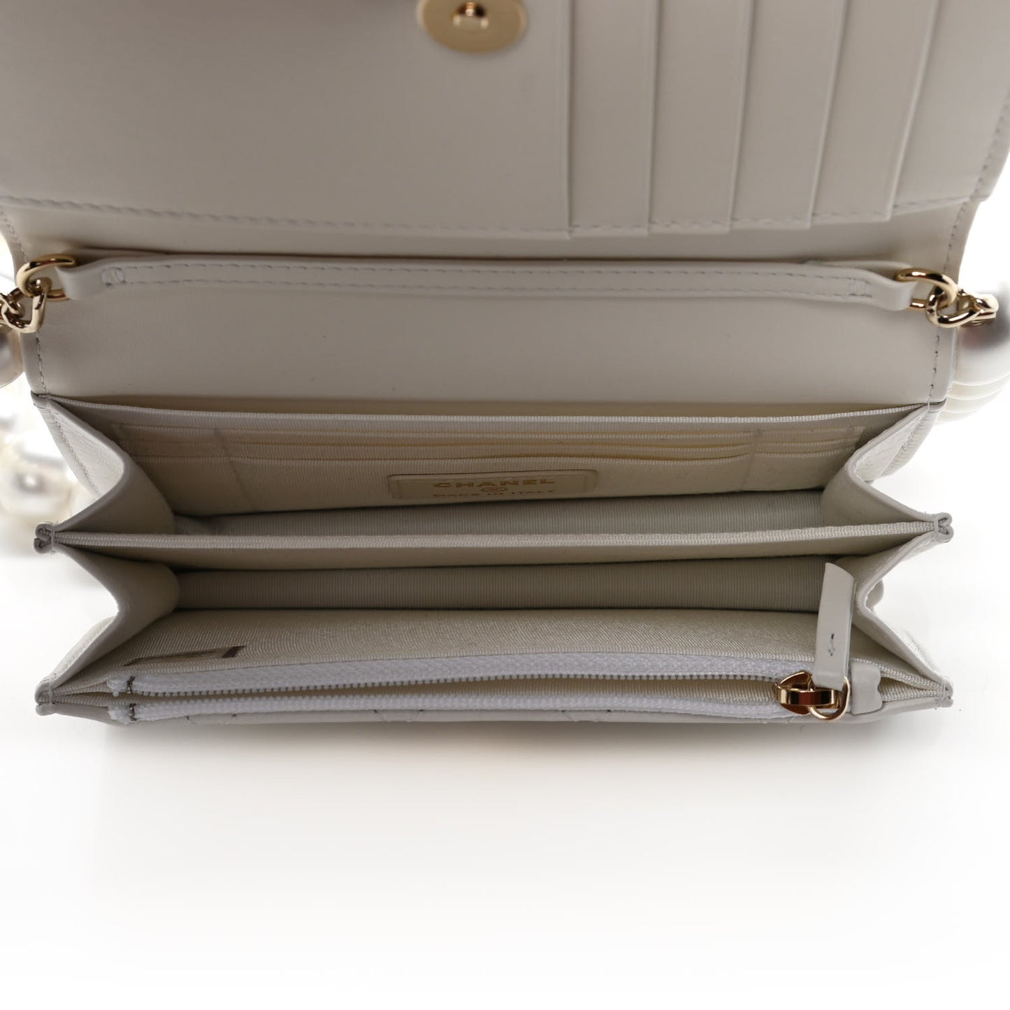 Calfskin Quilted Mini Maxi Pearls Wallet On Chain WOC White