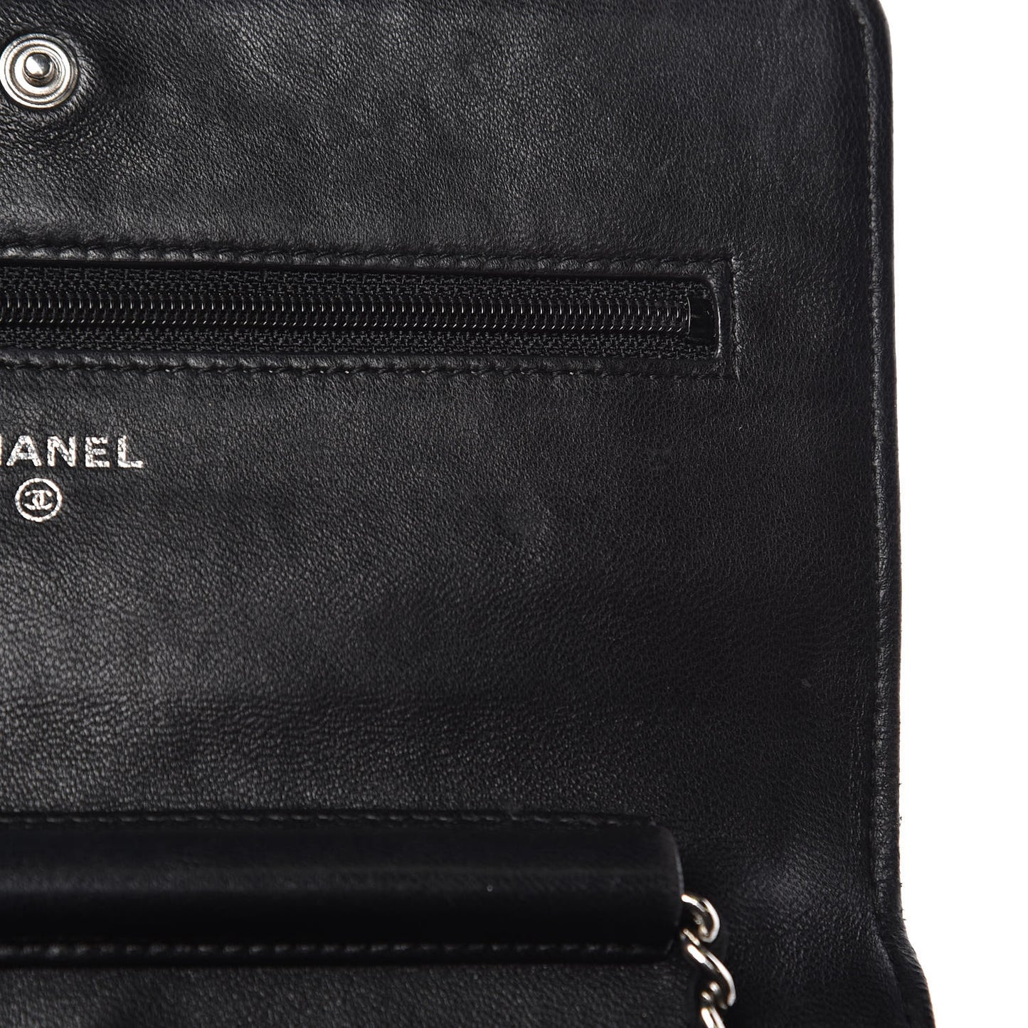 Lambskin Camellia Embossed Wallet on Chain WOC Black