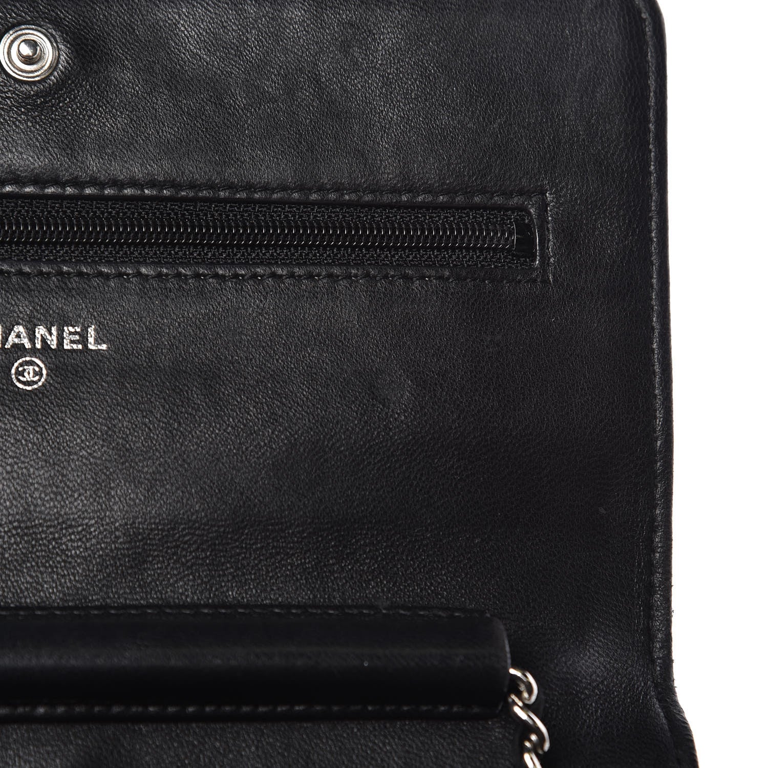 Chanel Lambskin Camellia Embossed Wallet on Chain WOC Black 13 of 16