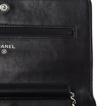 Chanel Lambskin Camellia Embossed Wallet on Chain WOC Black 13 of 16