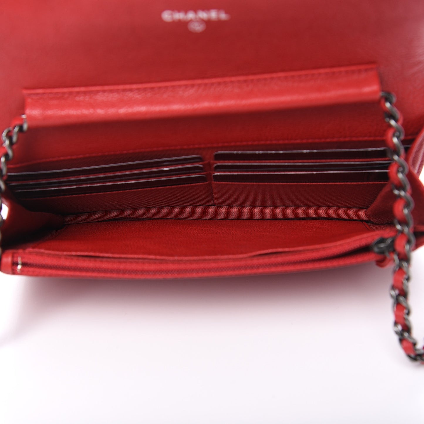 Calfskin Quilted Chain Around Boy Wallet On Chain WOC Red