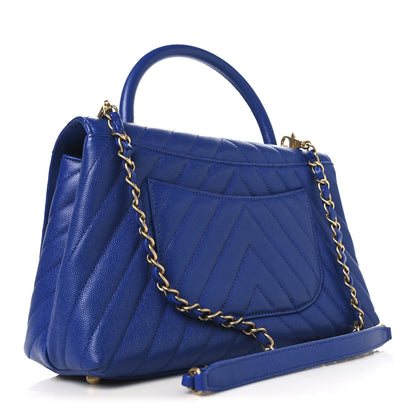 Chanel Caviar Chevron Quilted Small Coco Handle Flap Blue 3 of 10