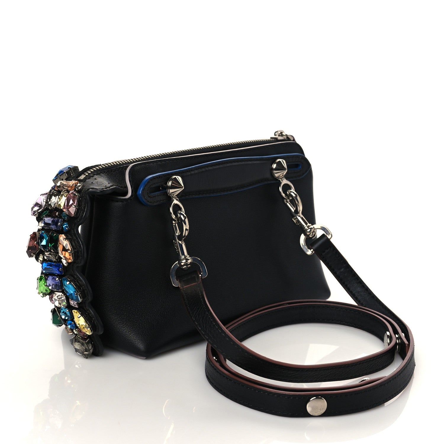Fendi Vitello Dolce Crystal Croc Tail Mini By The Way Boston Bag Black Multicolor 3 of 10