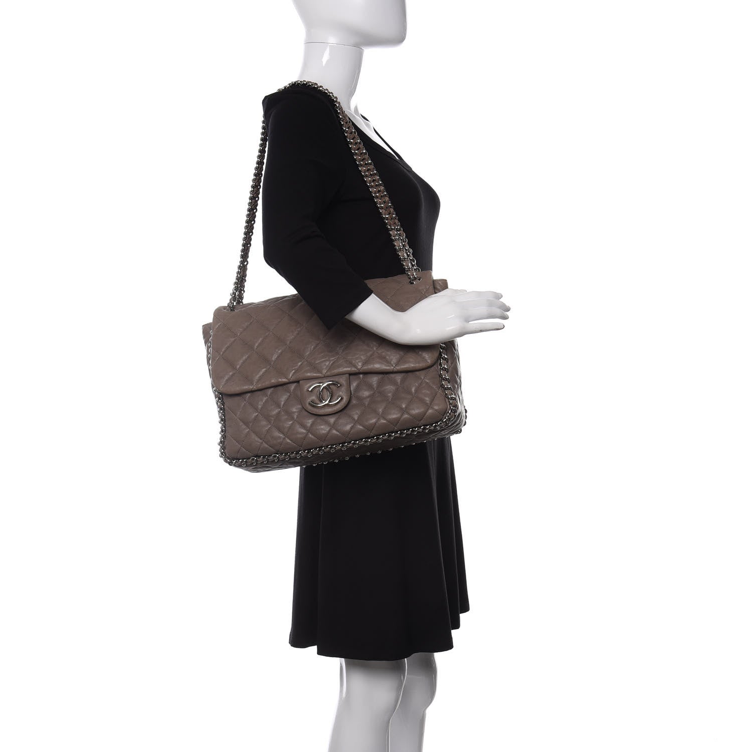 Chanel Washed Lambskin Quilted Chain Around Maxi Flap Taupe 2 of 11