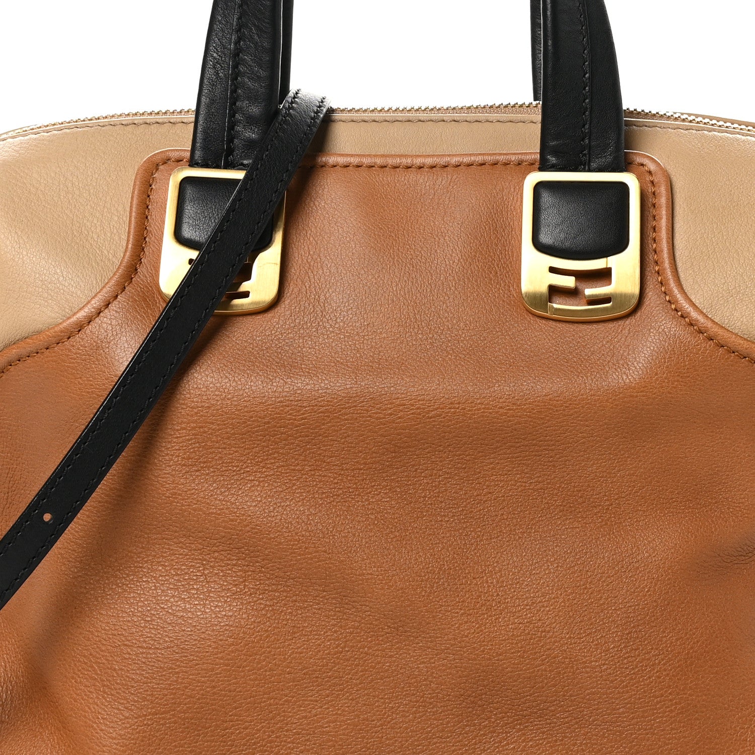 Fendi Calfskin Large Chameleon Tote Cognac Camel Black 8 of 11