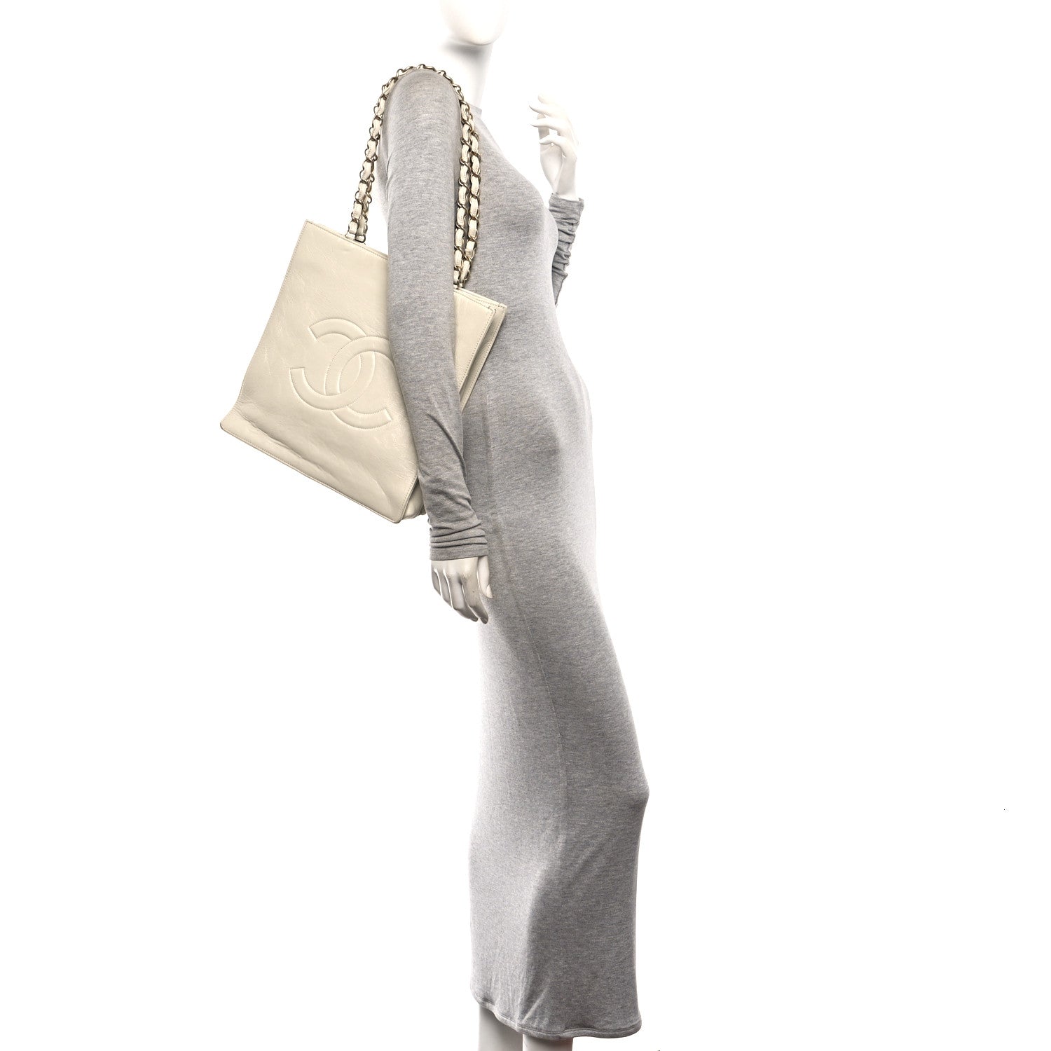 Chanel Shiny Aged Calfskin North South Shopping Bag White 2 of 11