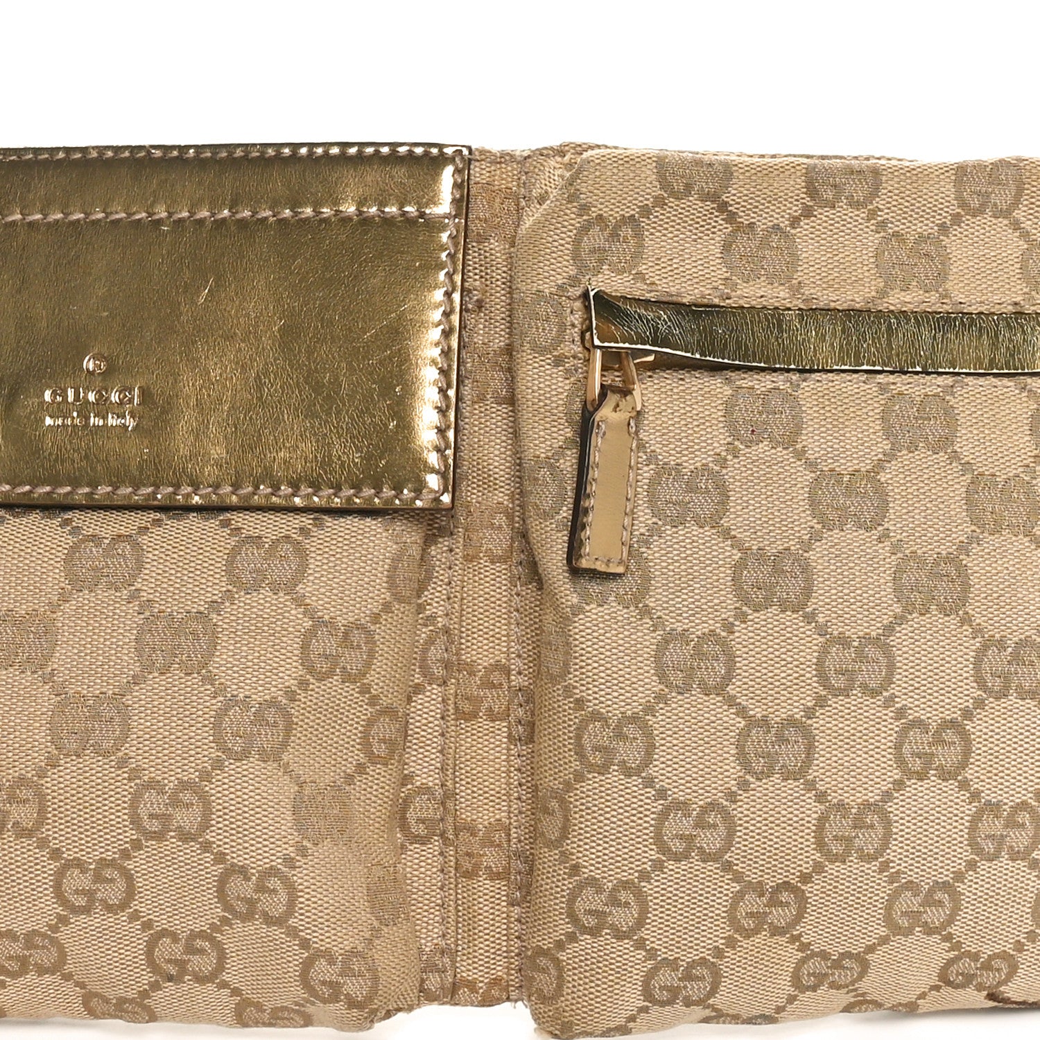 Gucci GG Monogram Web Double Pocket Belt Bag Gold Pink 9 of 14