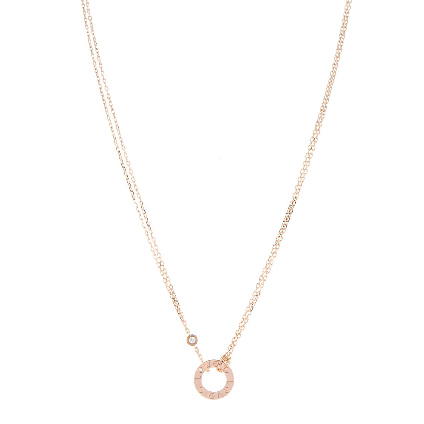 18K Pink Gold 2 Diamond LOVE Necklace