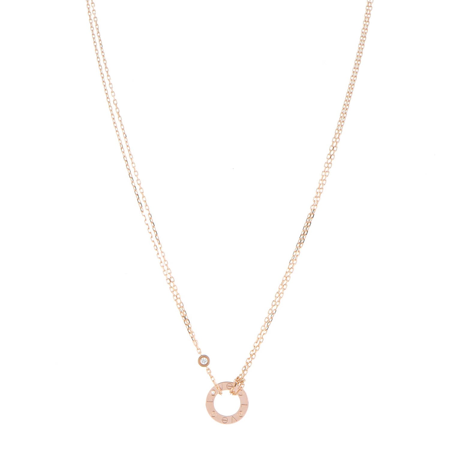 Cartier 18K Pink Gold 2 Diamond LOVE Necklace 1 of 9