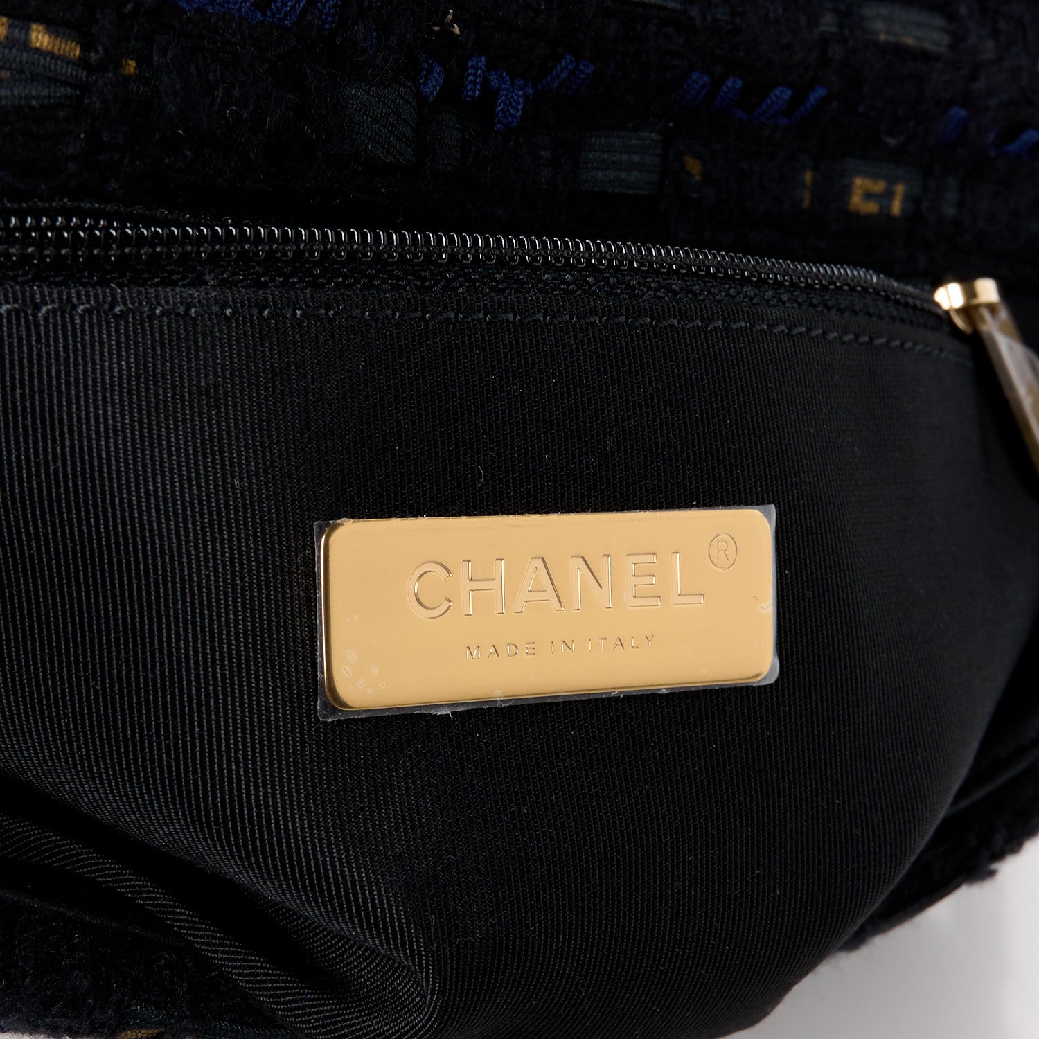 Chanel Tweed Quilted Medium Chanel 19 Flap Black Navy Gold 6 of 11