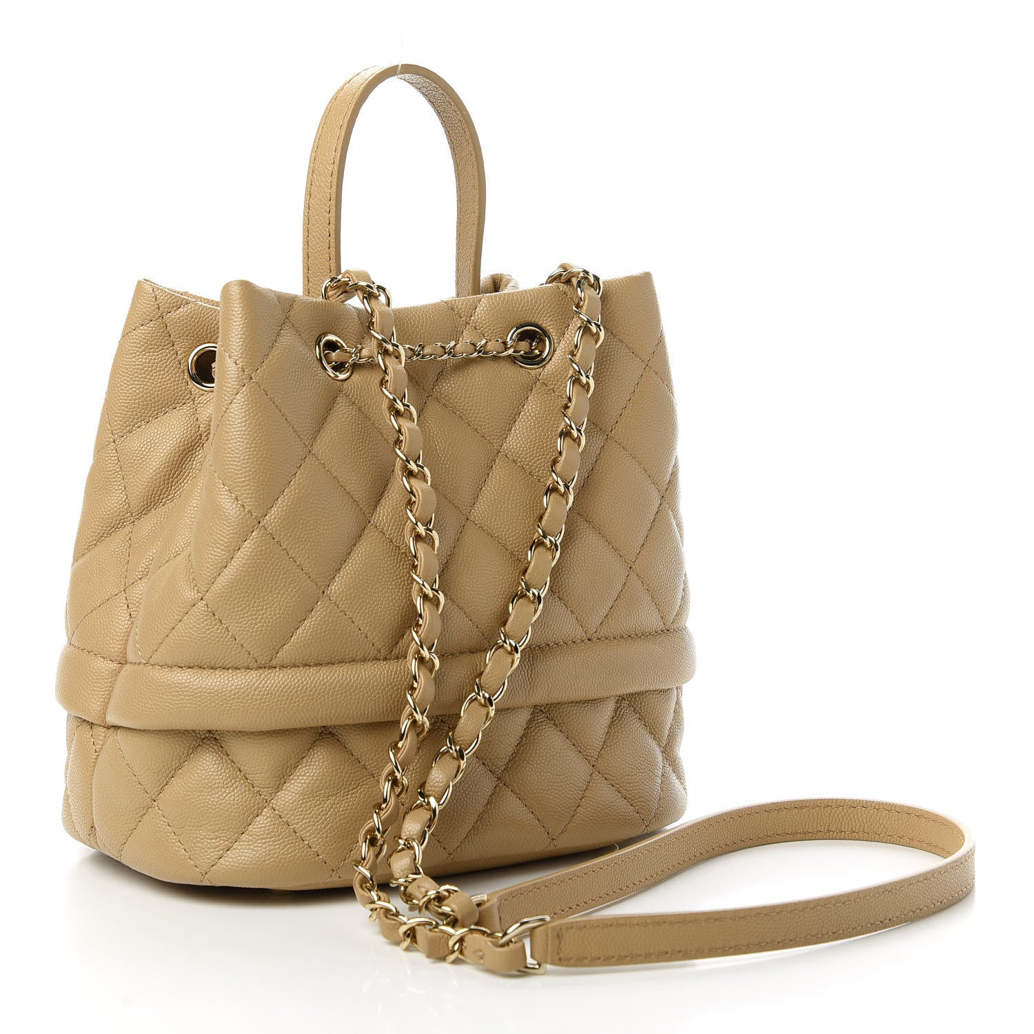 Chanel Caviar Quilted Rolled Up Bucket Drawstring Bag Beige Clair 3 of 11