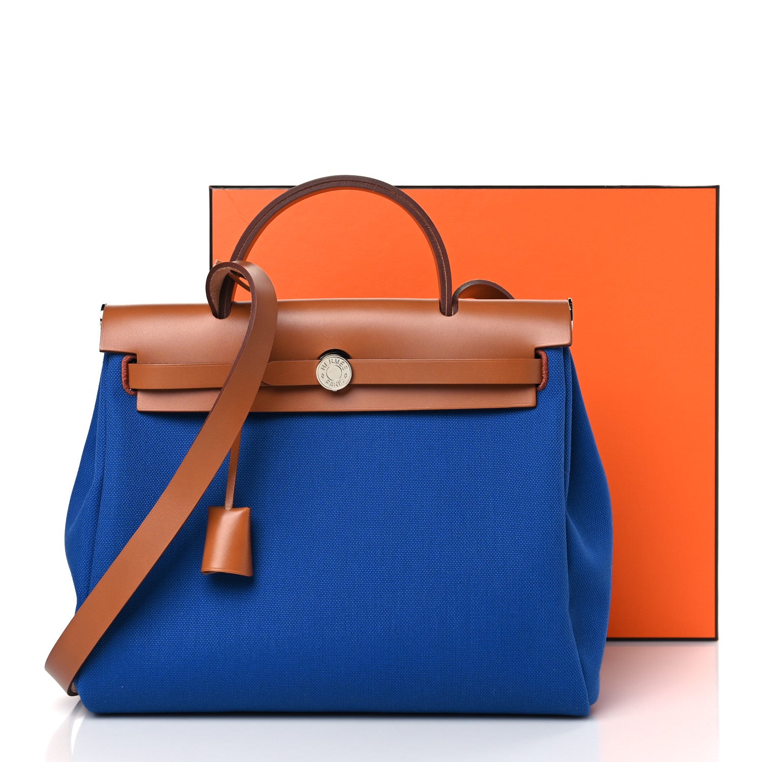 Hermes Military Toile Vache Hunter Herbag Zip Retourne 31 PM Bleu France Fauve 11 of 11