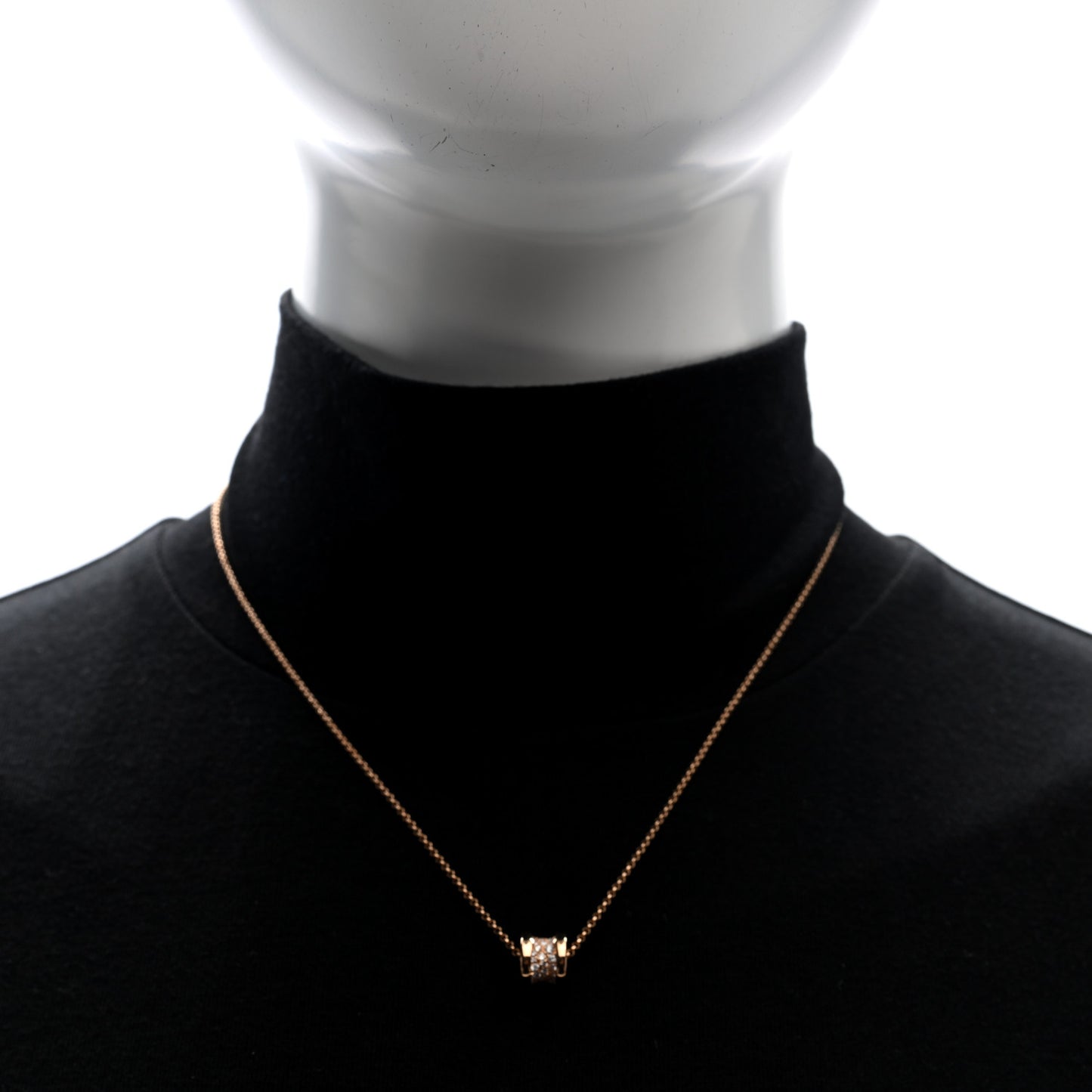 18K Rose Gold Diamond Small B.Zero1 Pave Pendant Necklace