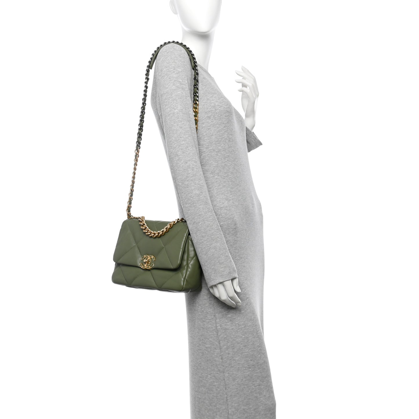 Lambskin Quilted Medium Chanel 19 Flap Green