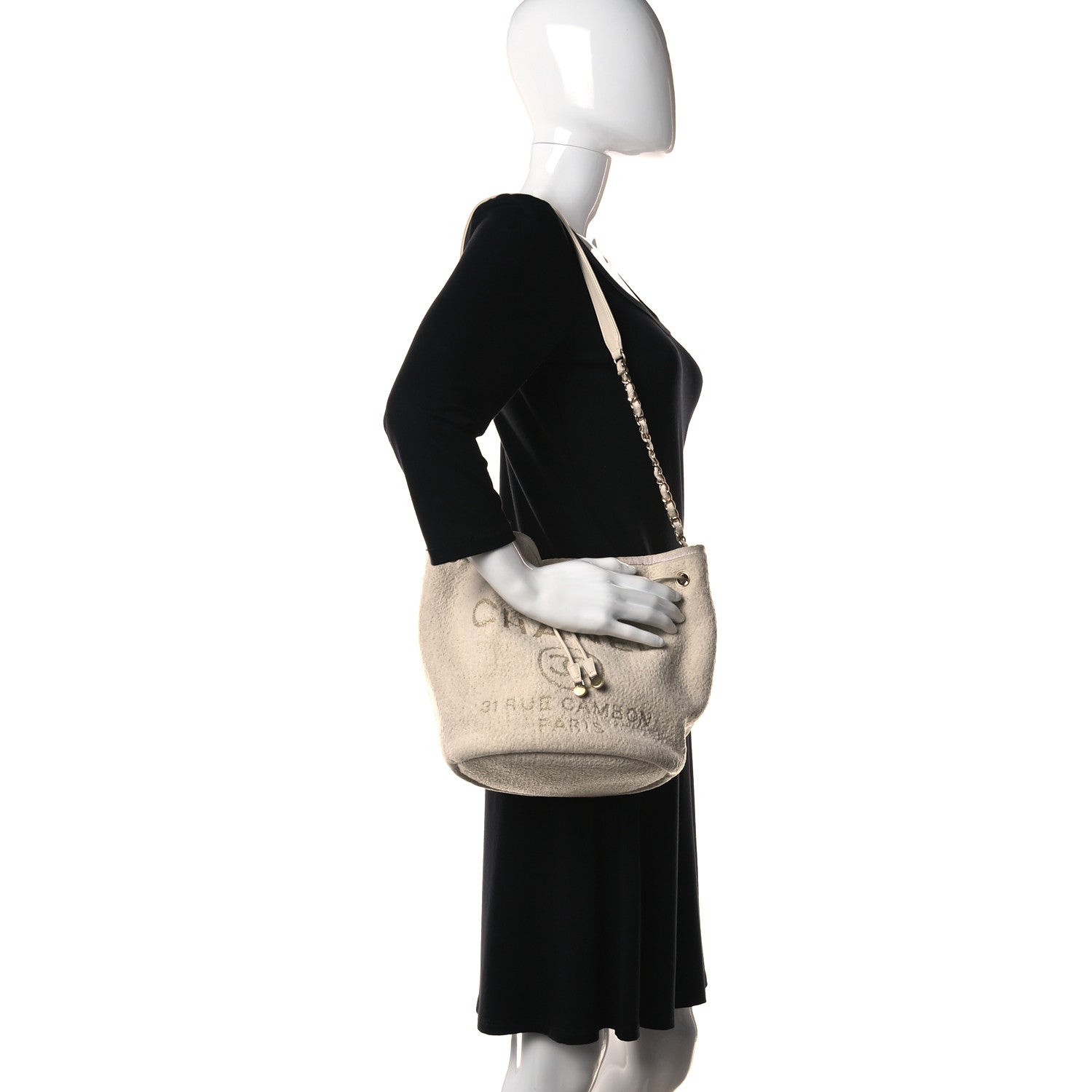 Chanel Lurex Boucle Deauville Drawstring Bag Ivory 3 of 12
