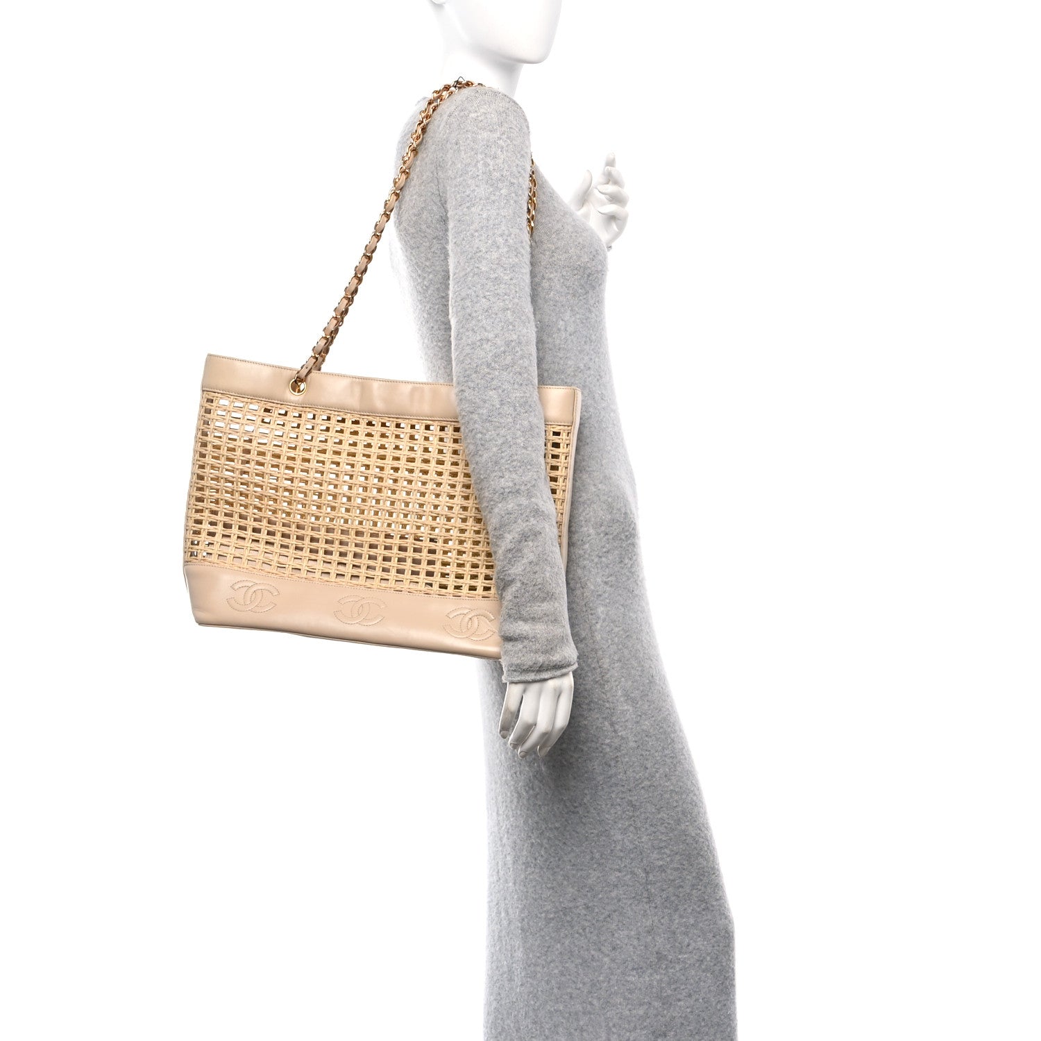 Chanel Lambskin Straw CC Tote Beige 3 of 10