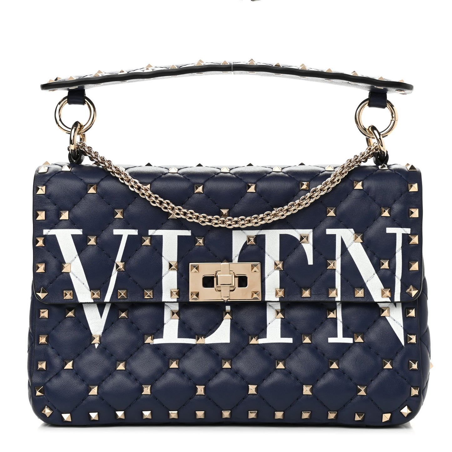 Nappa VLTN Print Medium Rockstud Spike Shoulder Bag Pure Blue White