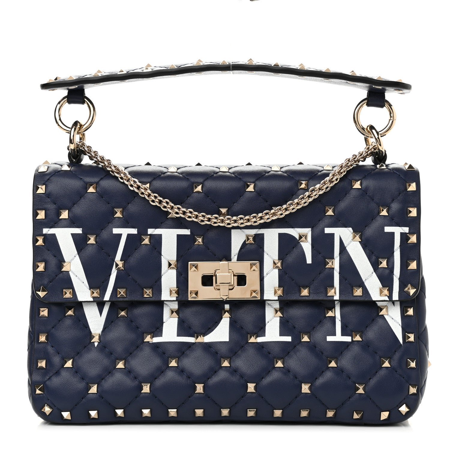 Valentino Garavani Nappa VLTN Print Medium Rockstud Spike Shoulder Bag Pure Blue White 1 of 12