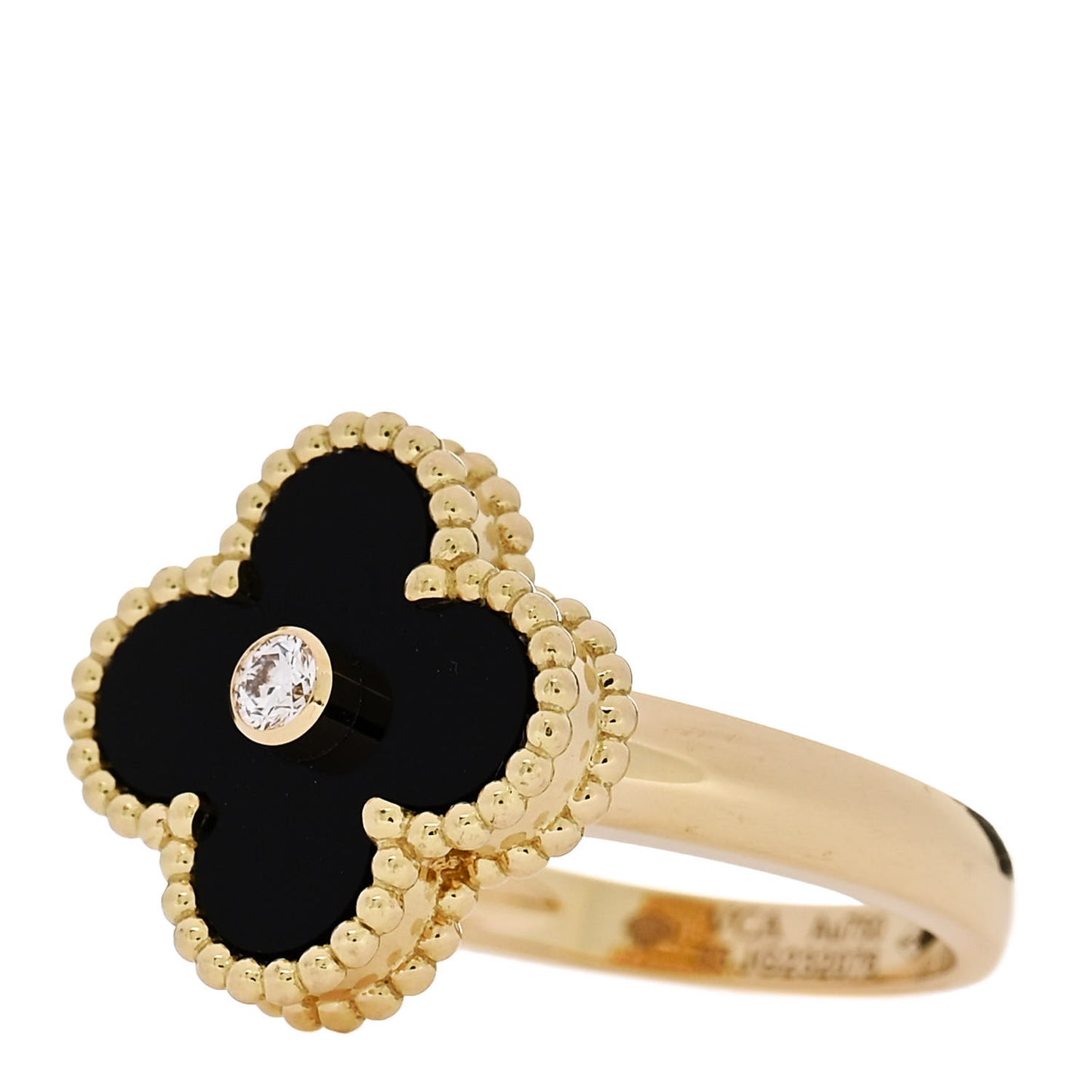 18K Yellow Gold Black Onyx Diamond Vintage Alhambra Ring 55 7.25