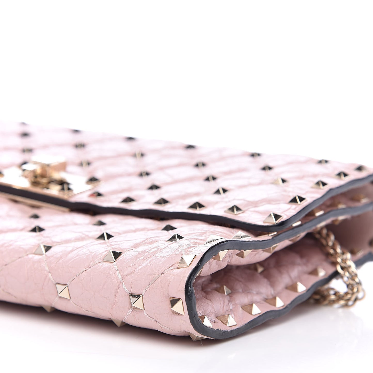Craquele Nappa Rockstud Spike Wallet on Chain Water Rose