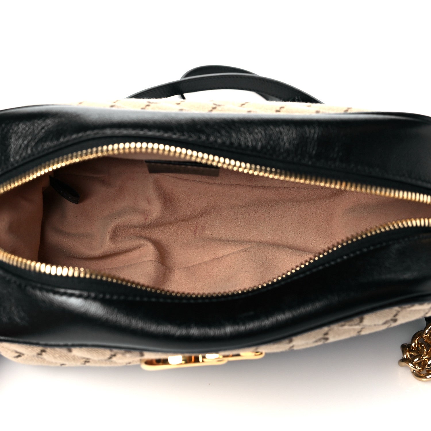 Gucci Monogram Matelasse Diagonal Small GG Marmont Chain Shoulder Bag Beige Black 5 of 11