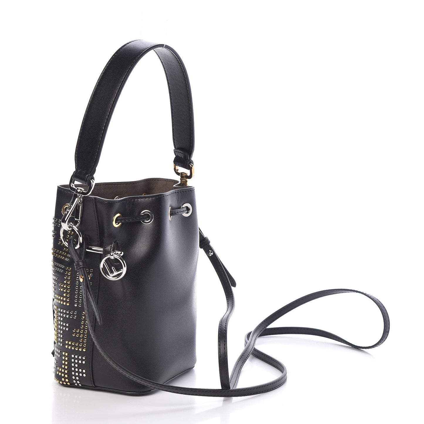 Vitello Liberty F is Fendi FF Studded Mini Mon Tresor Bucket Bag Black