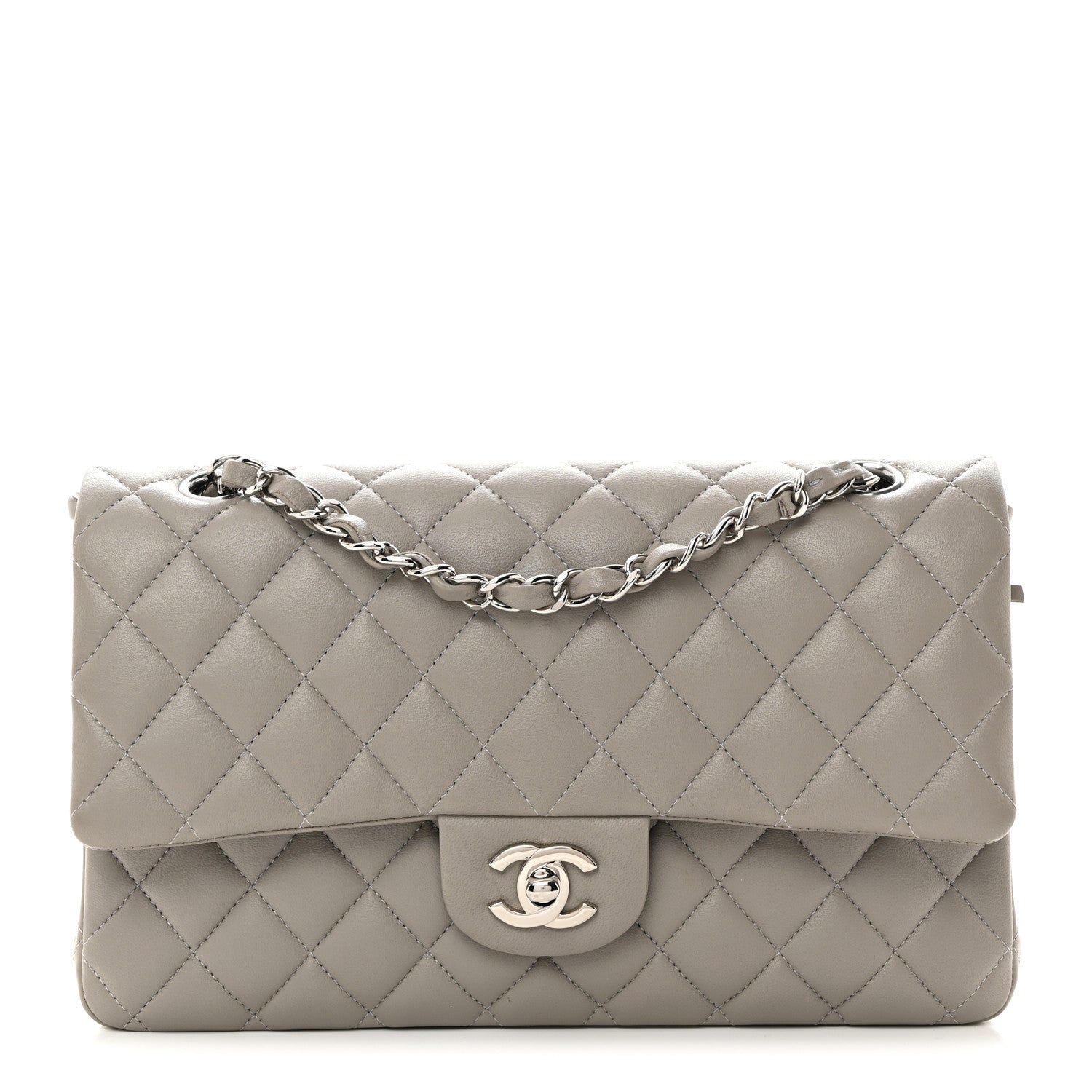 Chanel Lambskin Quilted Medium Double Flap Grey 1 of 9
