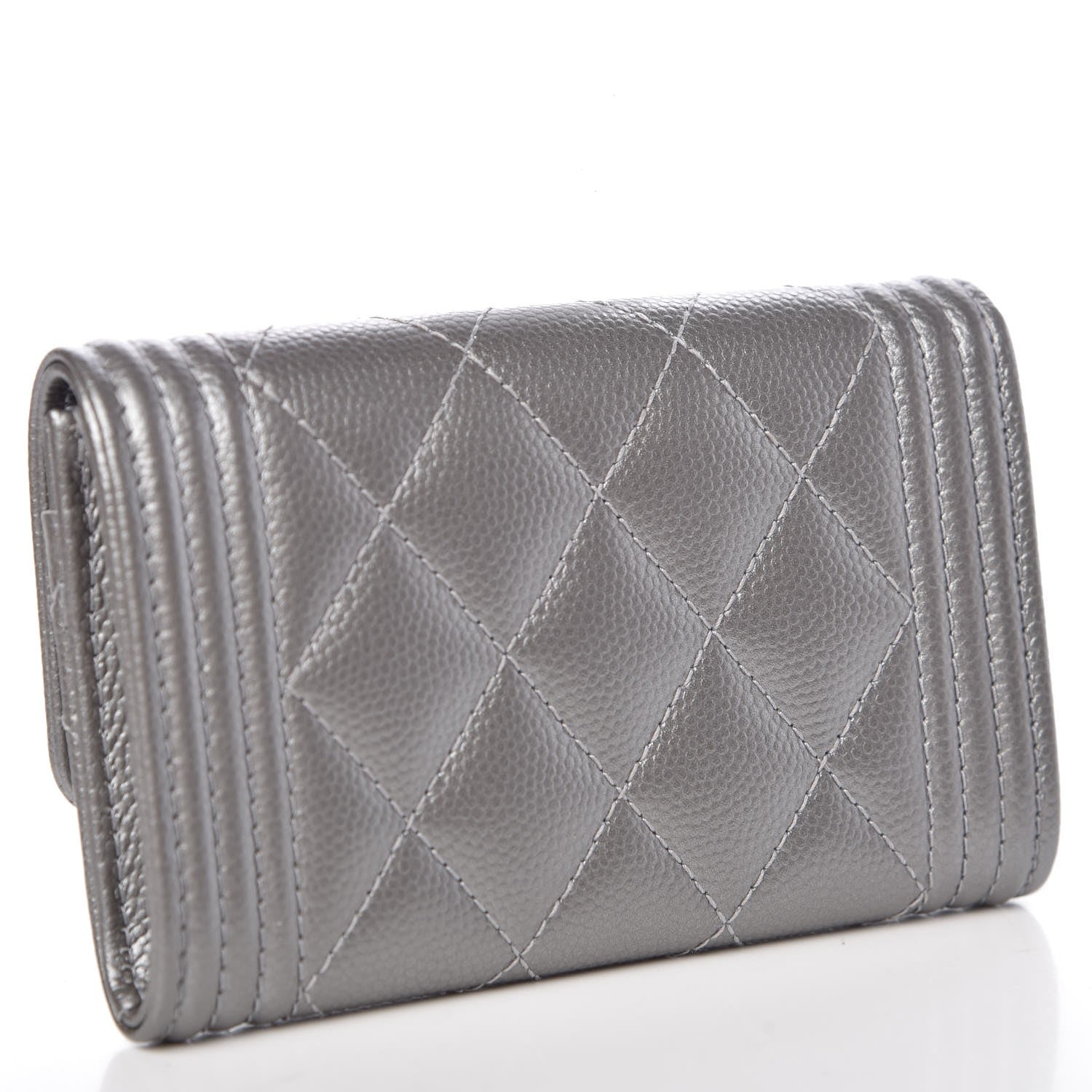 Chanel Metallic Caviar Quilted Boy Card Holder Wallet Silver 3 of 9