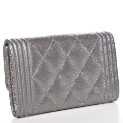 Chanel Metallic Caviar Quilted Boy Card Holder Wallet Silver 3 of 9