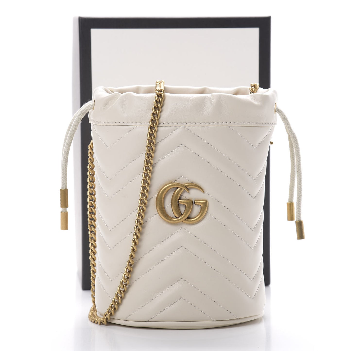 Calfskin Matelasse Mini GG Marmont 2.0 Bucket Bag White