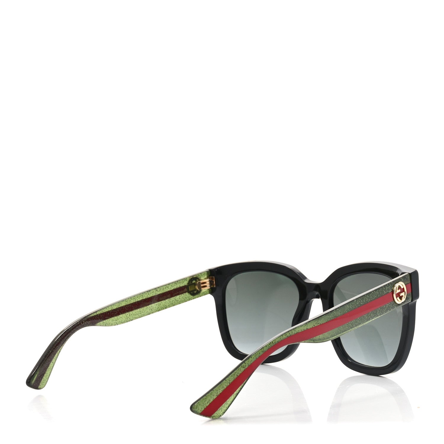 Gucci Acetate Square Frame Web Glitter Sunglasses GG0034S Black Green 4 of 7