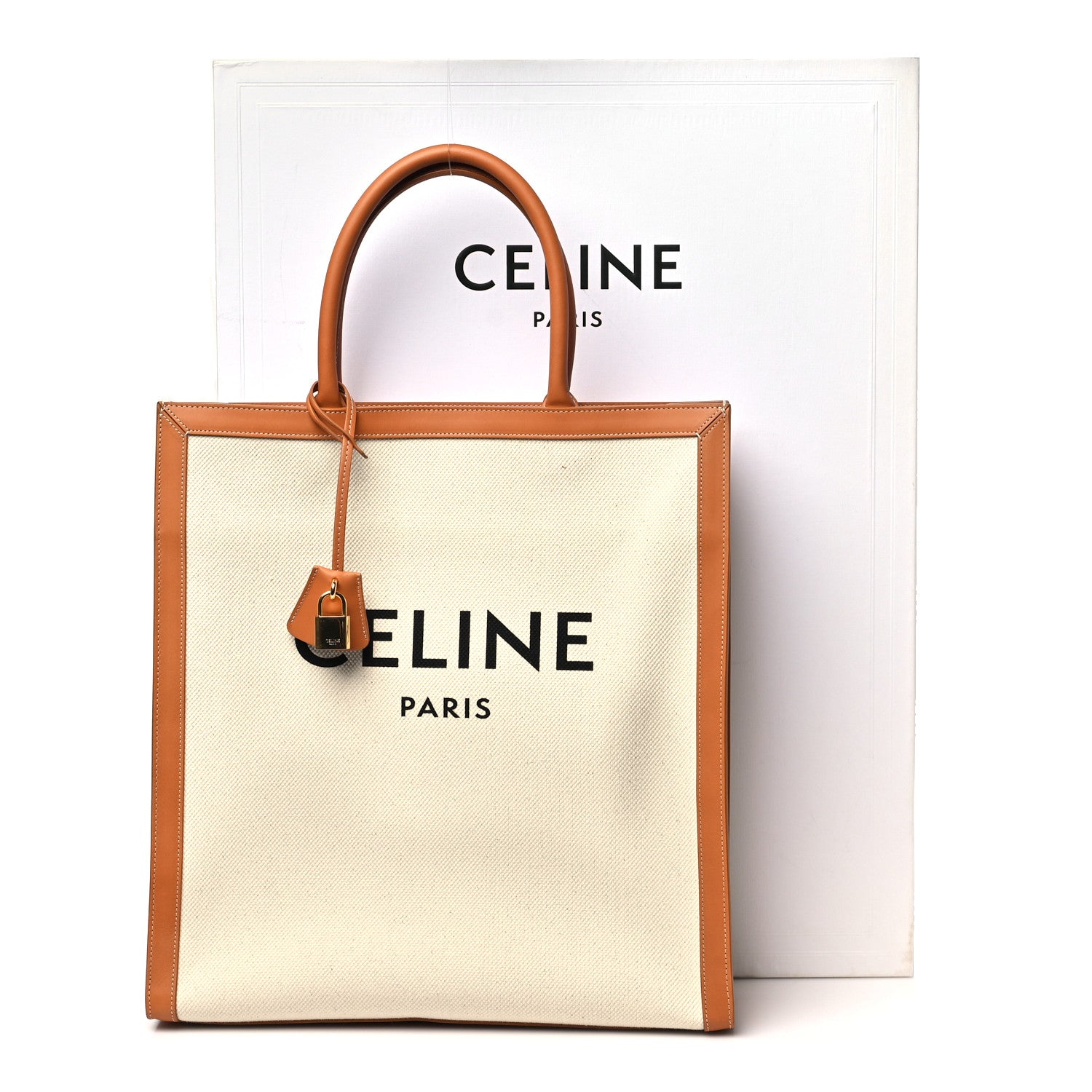 Celine Canvas Calfskin Logo Print Vertical Cabas Natural Tan 12 of 12
