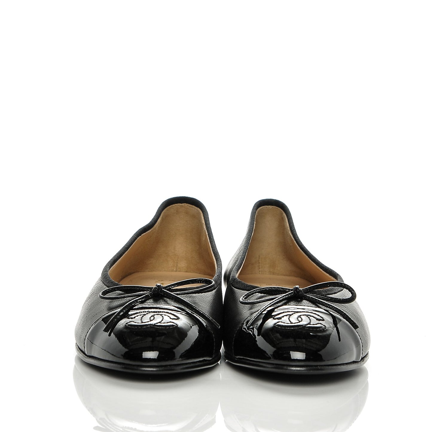 Lambskin Patent Cap Toe Ballerina Flats 37.5 Black