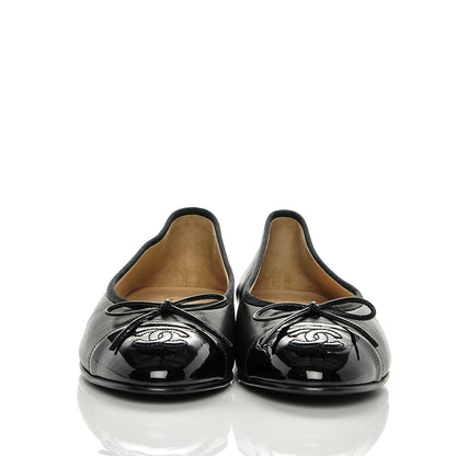 Chanel Lambskin Patent Cap Toe Ballerina Flats 37.5 Black 2 of 6