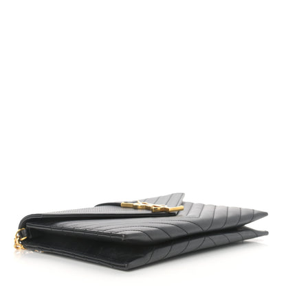 Saint Laurent Calfskin Matelasse Chevron Medium Monogram Satchel Black 4 of 16