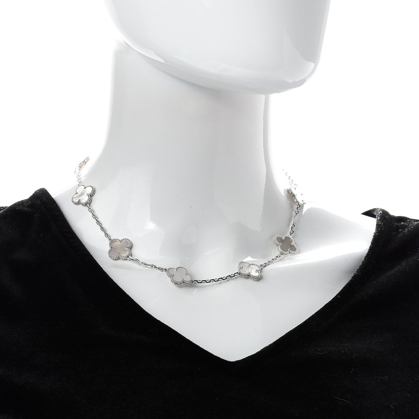 18K White Gold Mother of Pearl 10 Motifs Vintage Alhambra Necklace