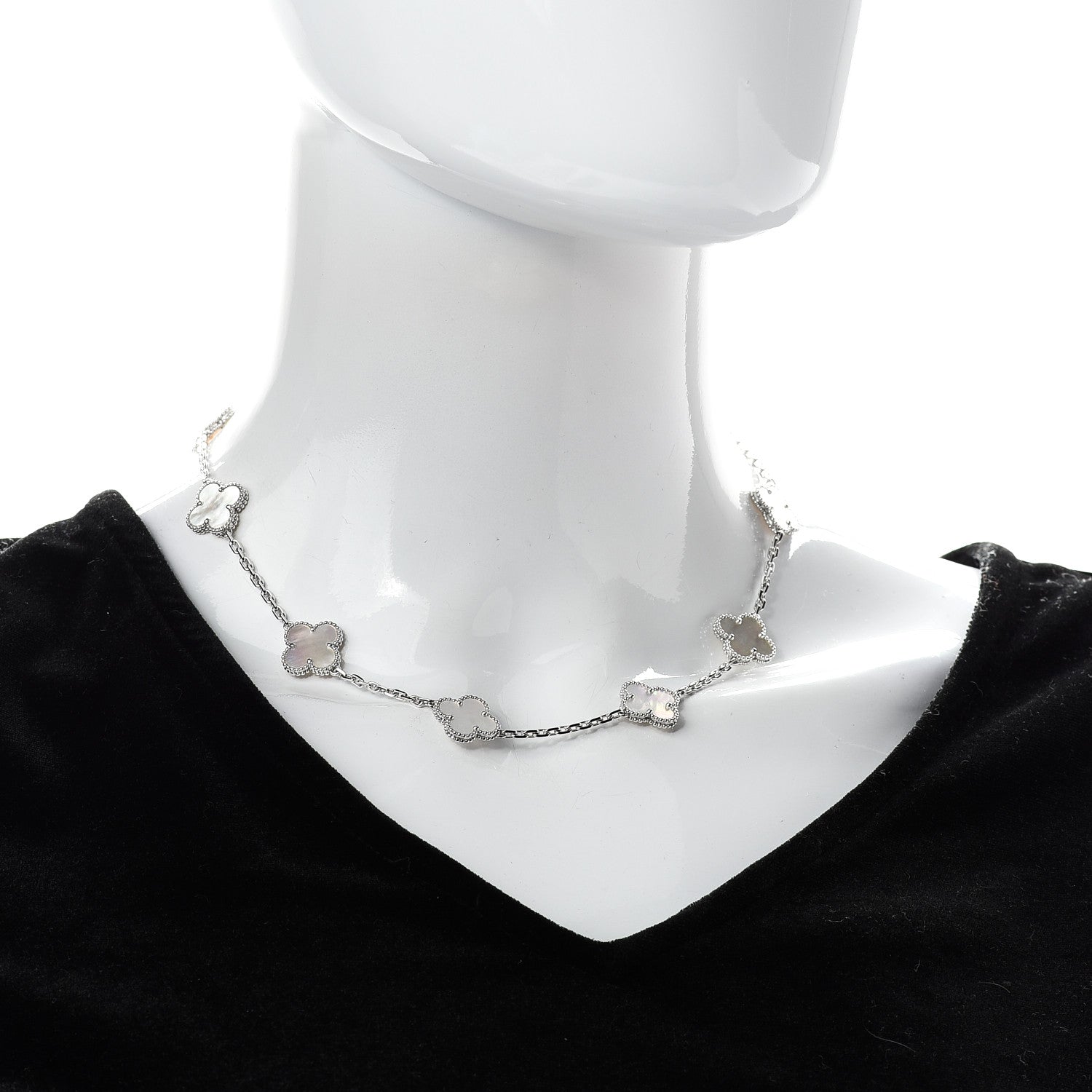 Van Cleef & Arpels 18K White Gold Mother of Pearl 10 Motifs Vintage Alhambra Necklace 2 of 6