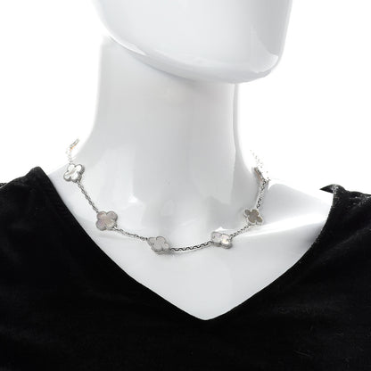 Van Cleef & Arpels 18K White Gold Mother of Pearl 10 Motifs Vintage Alhambra Necklace 2 of 6