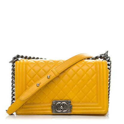 Chanel Lambskin Quilted Medium Boy Flap Yellow 1 of 9