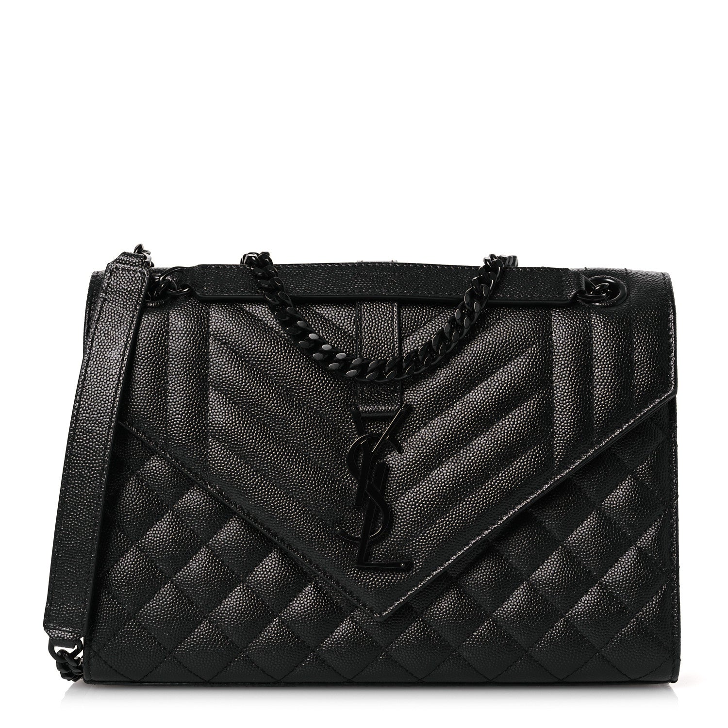 Saint Laurent Grain De Poudre Textured Mixed Matelasse Triquilt Medium Monogram Monochrome Satchel Black 1 of 10
