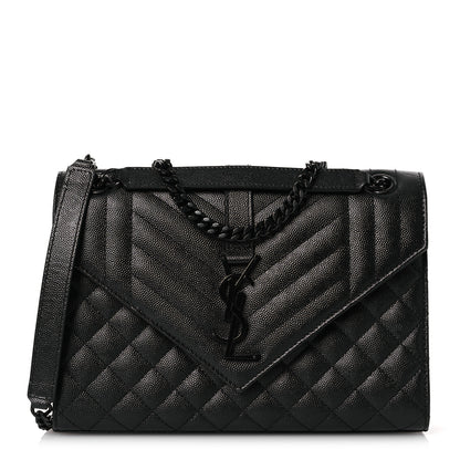 Saint Laurent Grain De Poudre Textured Mixed Matelasse Triquilt Medium Monogram Monochrome Satchel Black 1 of 10
