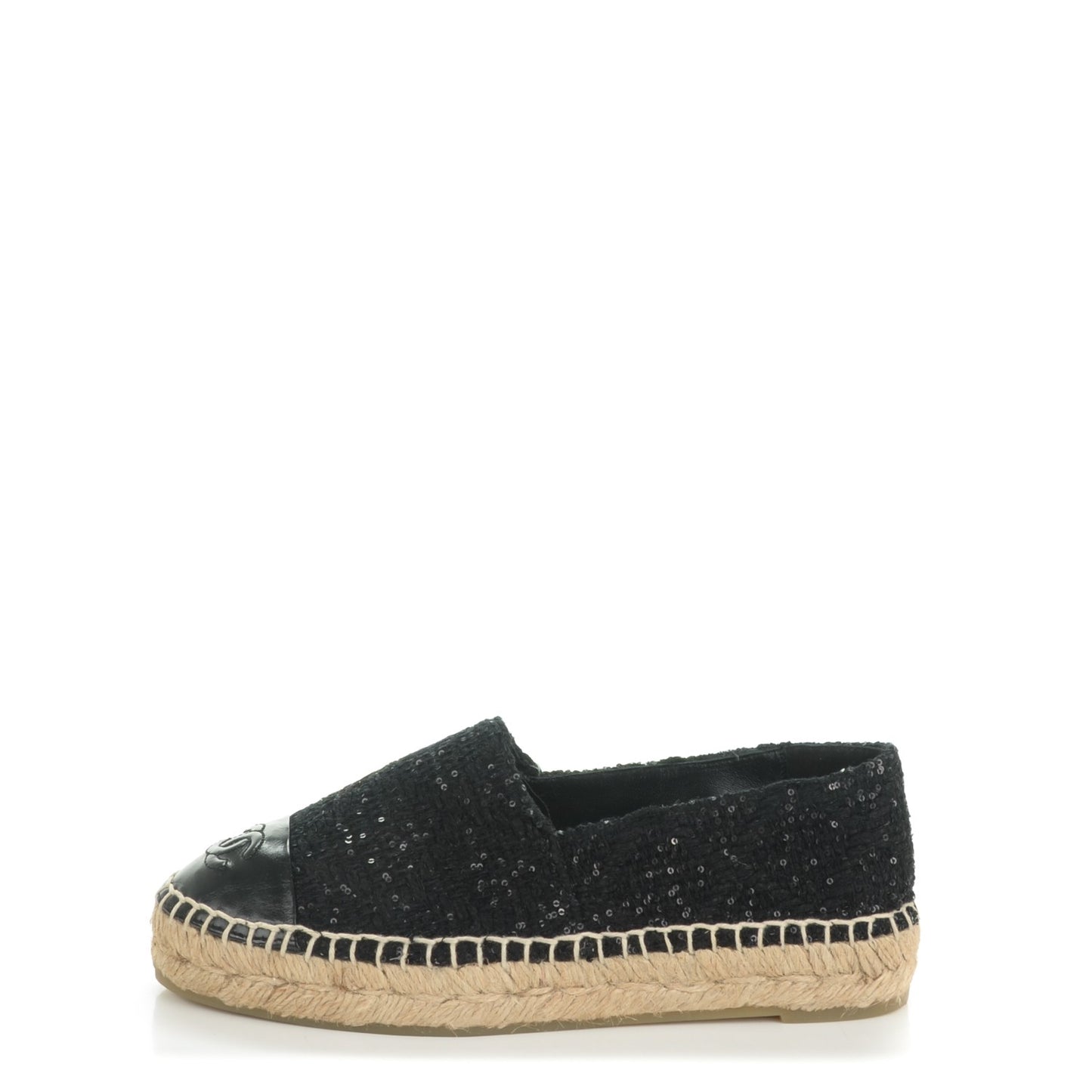 Tweed Patent Goatskin Sequin CC Espadrilles 35 Black