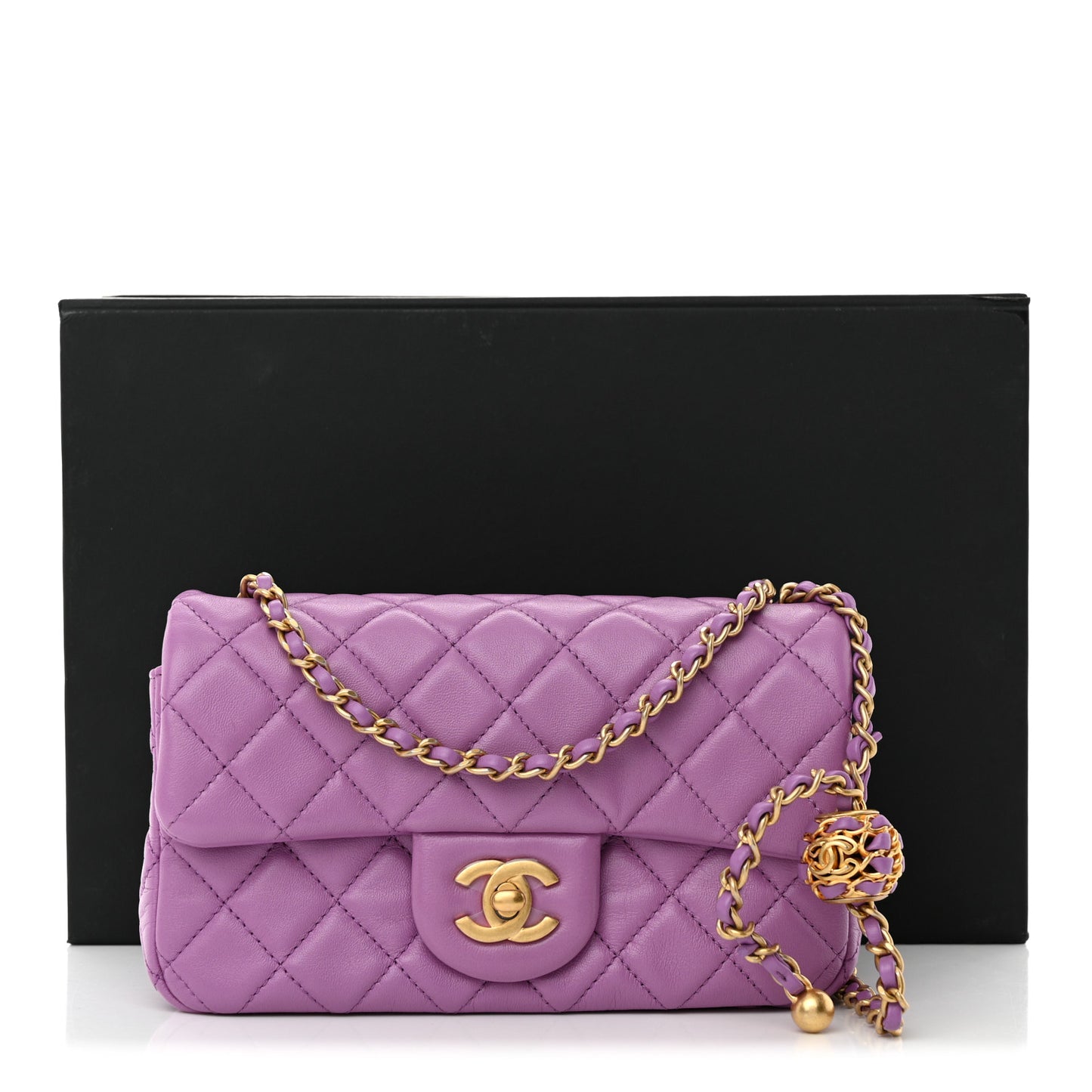 Lambskin Quilted Mini Rectangular Pearl Crush Flap Purple