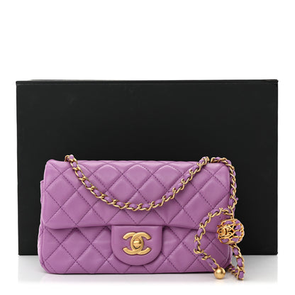 Chanel Lambskin Quilted Mini Rectangular Pearl Crush Flap Purple 10 of 11