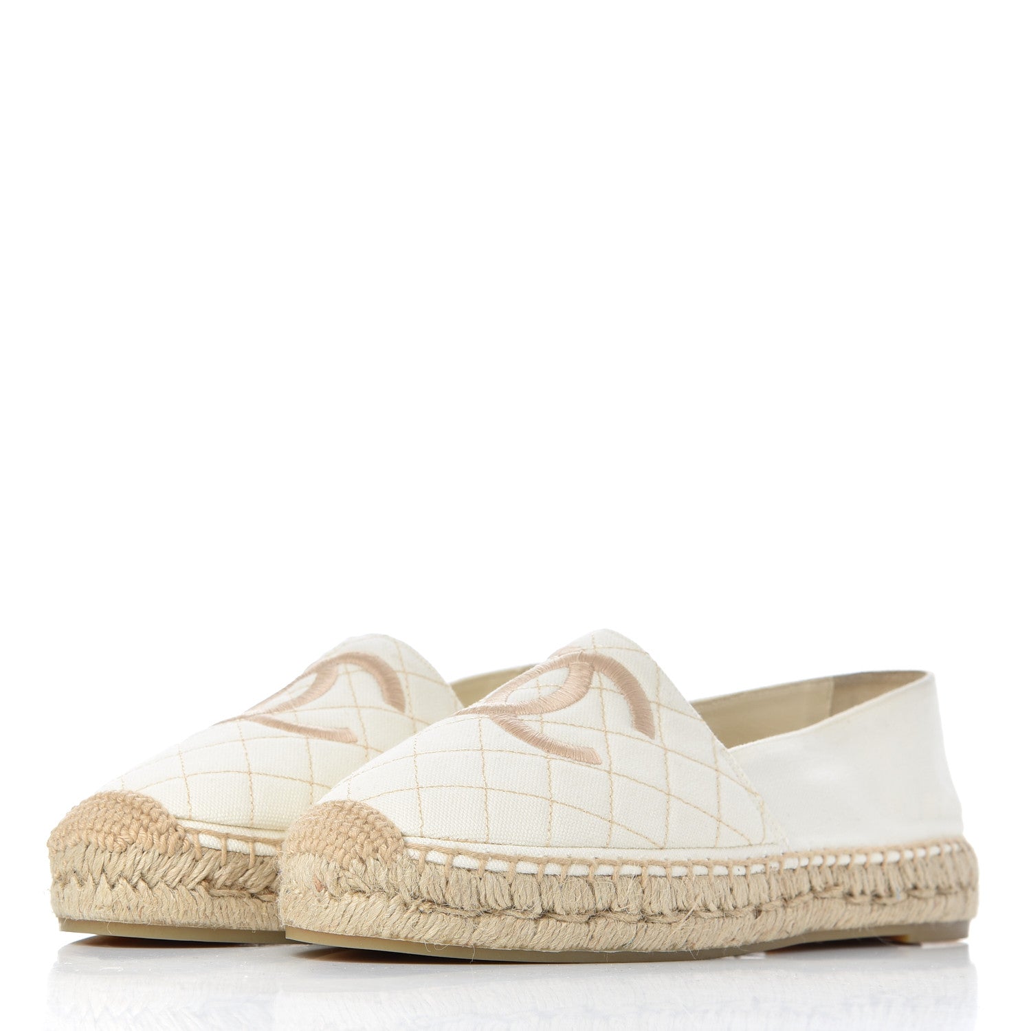 Chanel Fabric Biarritz CC Espadrilles 38 White Gold 3 of 8