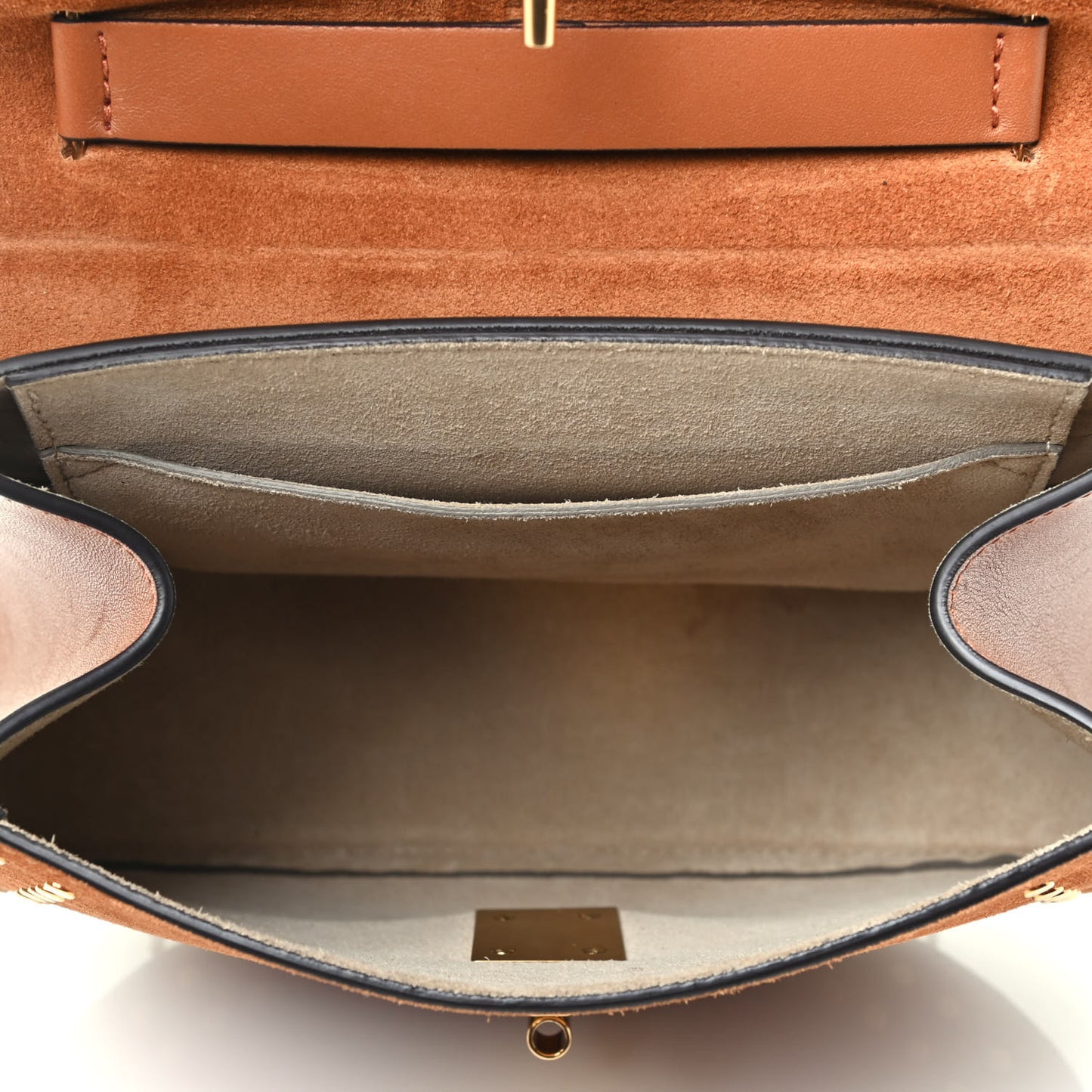 Suede Smooth Calfskin Studded Drew Shoulder Bag Caramel