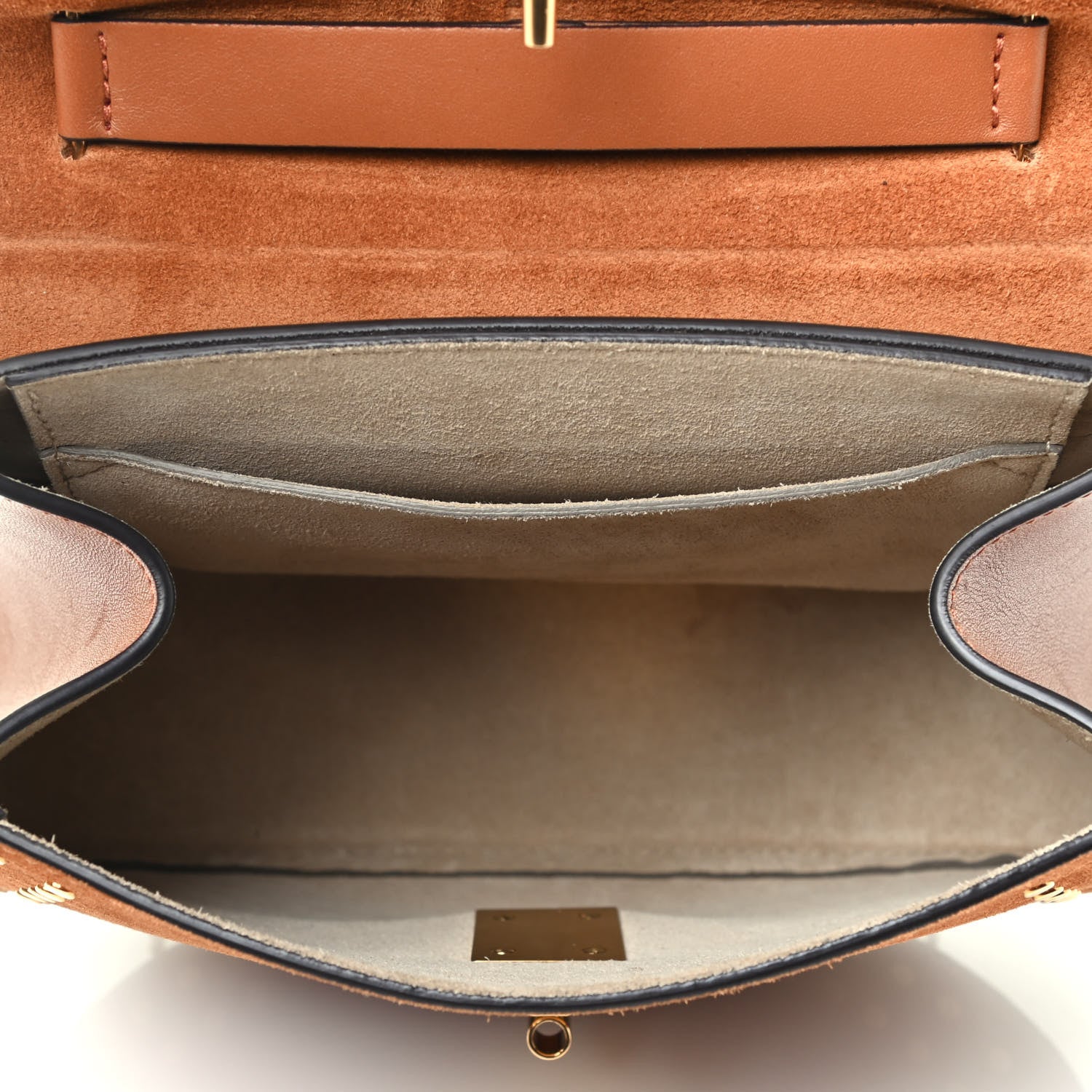 Chloe Suede Smooth Calfskin Studded Drew Shoulder Bag Caramel 3 of 3