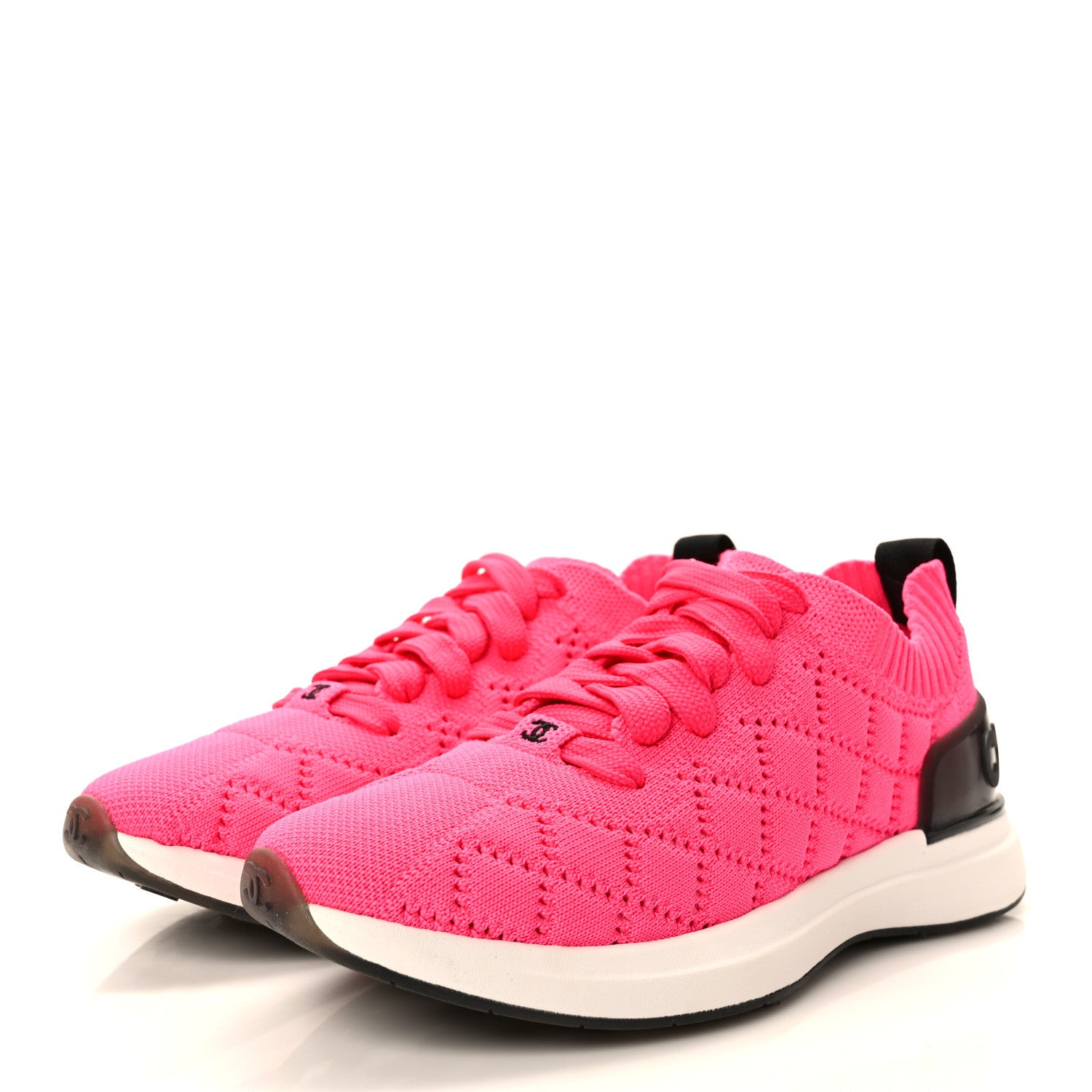 Chanel Mixed Fibers Quilted Womens CC Sneakers 36.5 Bright Pink 3 of 10