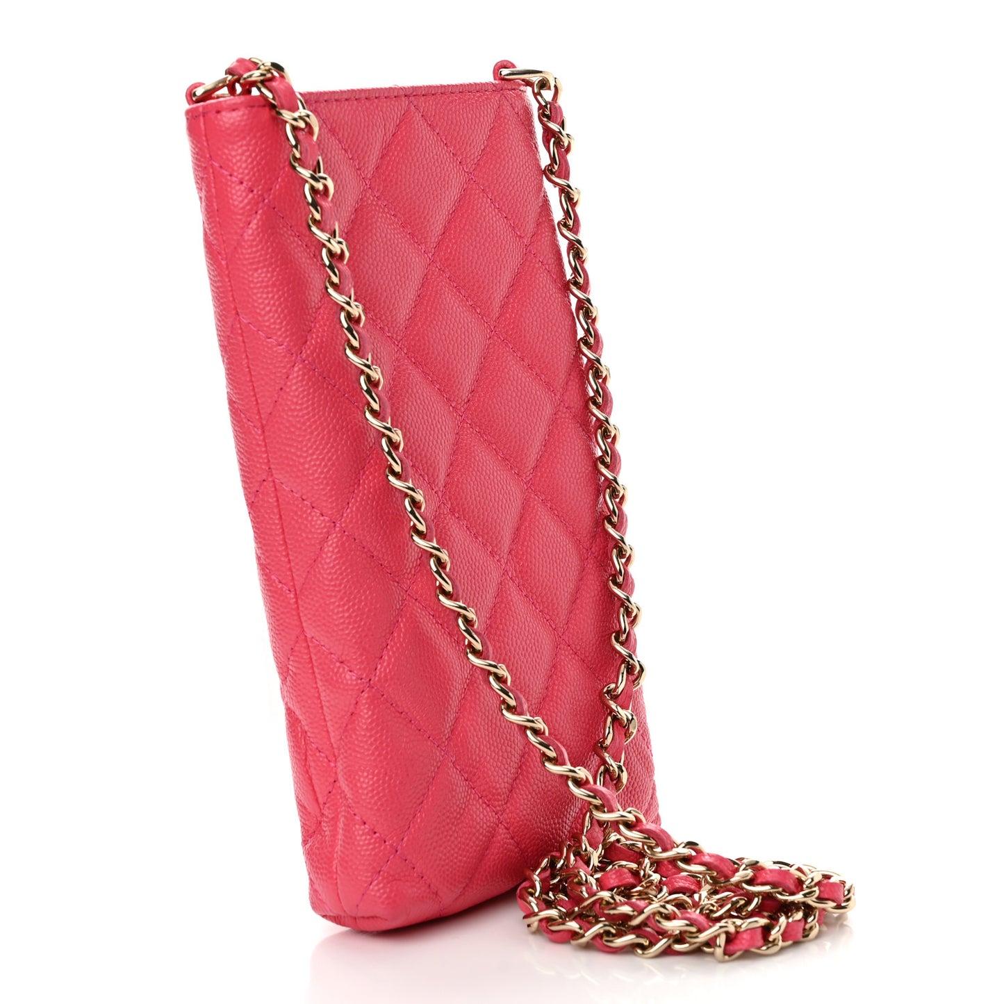 Caviar Quilted French New Wave Phone Holder With Chain Pink