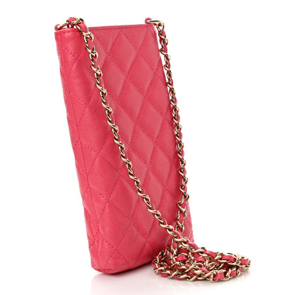 Chanel Caviar Quilted French New Wave Phone Holder With Chain Pink 3 of 12
